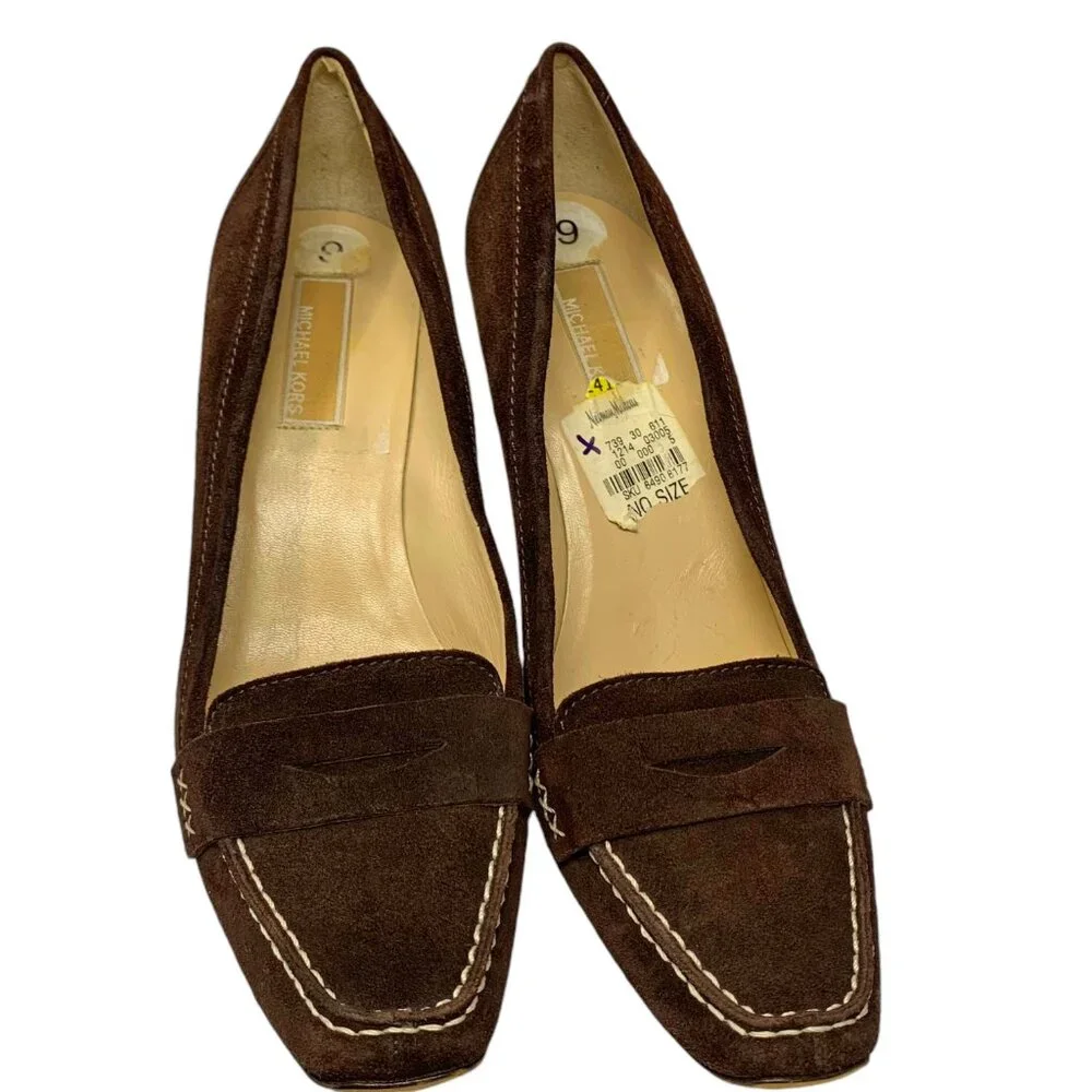 MICHAEL‎ KORS Italian Chocolate Suede Penny Loafer Pump Heels